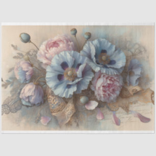 French Blue Poppies Pink Peonies Decoupage Tissue Paper