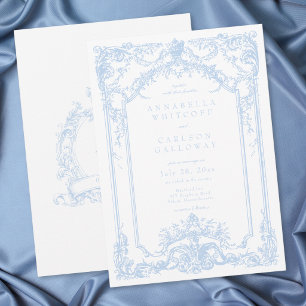 French Blue Rococo Regal Vintage Elegant Wedding Invitation