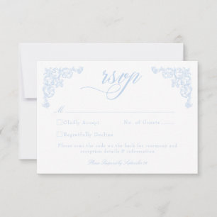 French Blue Rococo Regal Vintage Elegant Wedding RSVP Card