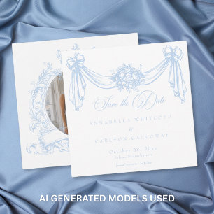 French Blue Rococo Vintage Elegant Photo Wedding Save The Date