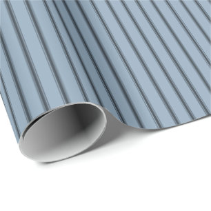 French Blue Rustic Thin Ticking Stripes Wrapping Paper