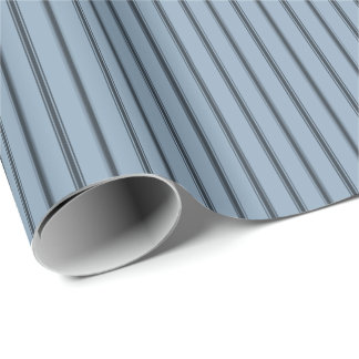 French Blue Rustic Thin Ticking Stripes Wrapping Paper