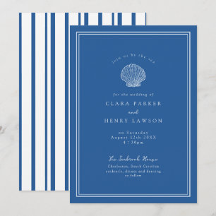 French Blue Seashell Coastal Wedding Invitation
