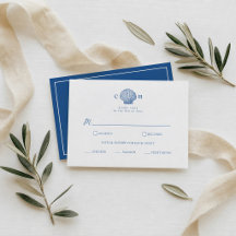 French Blue Seashell Coastal Wedding RSVP Card