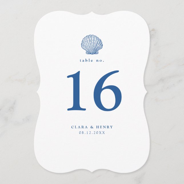 French Blue Seashell Die-Cut Table Number (Front)