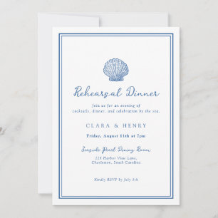 French Blue Seashell Rehearsal Dinner Invitation