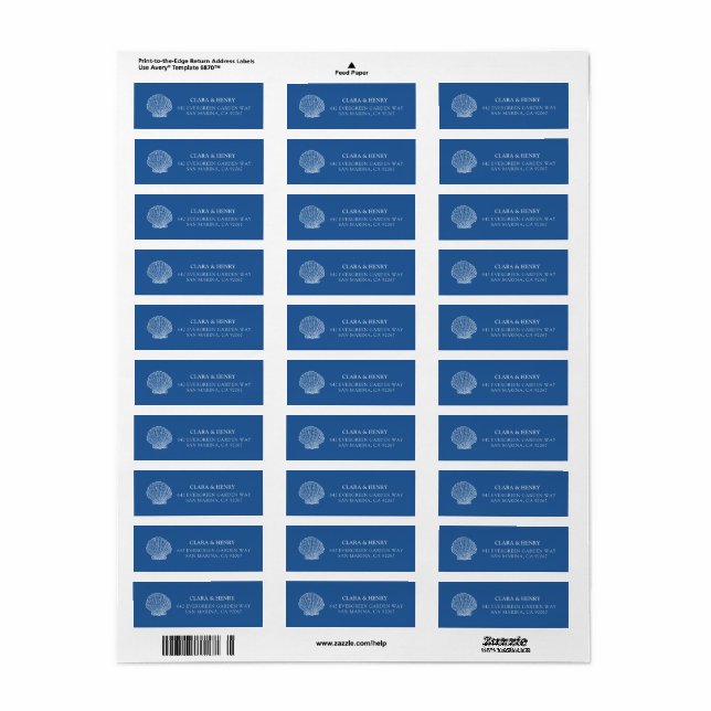 French Blue Seashell Return Address Label (Full Sheet)