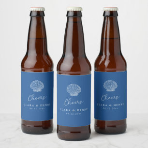 French Blue Seashell Wedding Beer Label