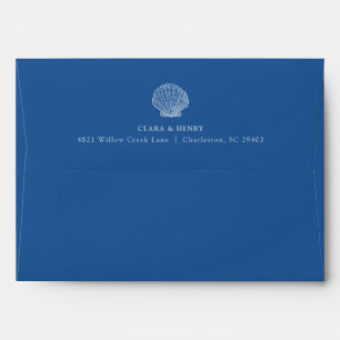 French Blue Seashell Wedding Envelope