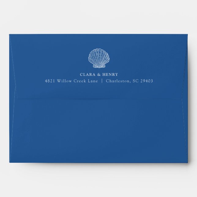 French Blue Seashell Wedding Envelope (Back (Top Flap))