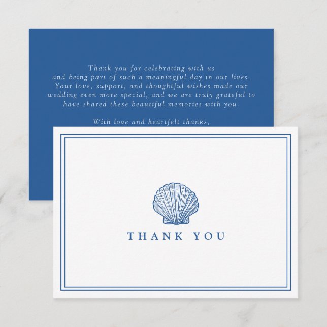 French Blue Seashell Wedding Thank You Card (Front/Back)