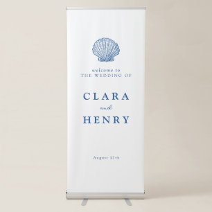French Blue Seashell Welcome Retractable Banner