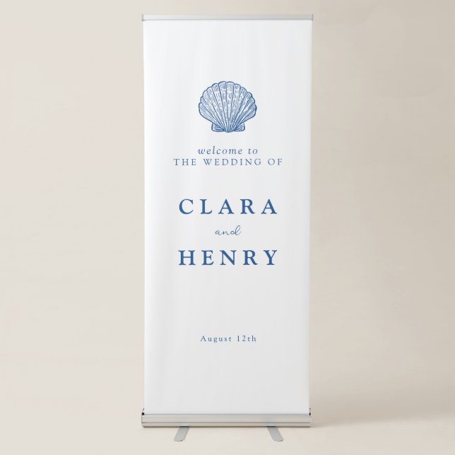 French Blue Seashell Welcome Retractable Banner (Front)