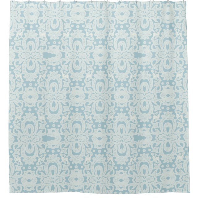 French Blue Shabby Chic Damask Brocade Pattern Shower Curtain (Front)