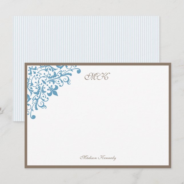French Blue Stripe Fleur de Lis Personalised Card (Front/Back)