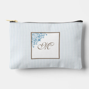 French Blue Stripe Fleur de Lis Script Monogram Accessory Pouch