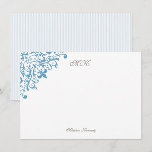 French Blue Stripe Fleur de Lis Script Monogram Card