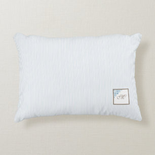 French Blue Stripe Fleur de Lis Script Monogram Decorative Cushion