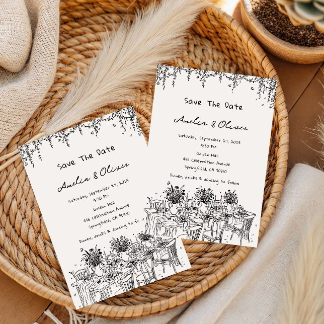 French Blue summer Romantic hand drawn wedding  Invitation (Creator Uploaded)