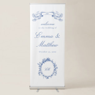 French Blue Toile Birds & Flowers Wedding Welcome Retractable Banner