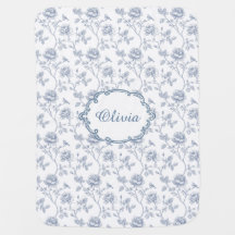 French Blue Toile Chinoiserie Floral Custom Name