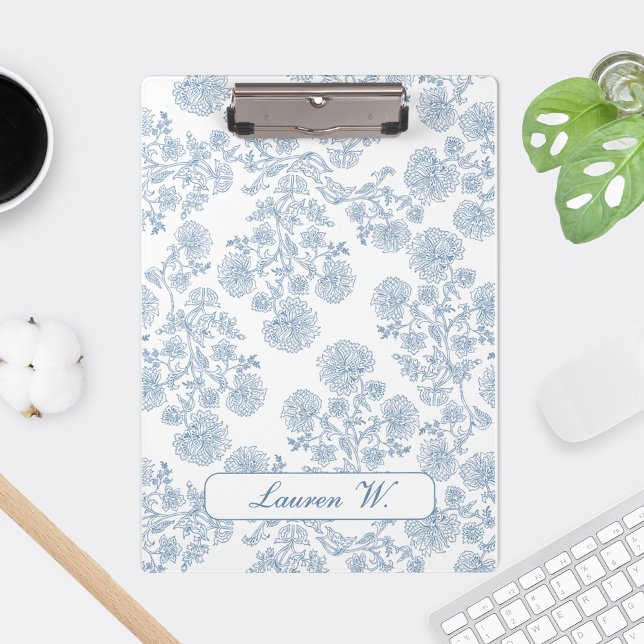 French Blue Toile Custom Clipboard for Teachers (french blue toile clipboard, personalized clipboard for teacher, custom clipboard for student,)