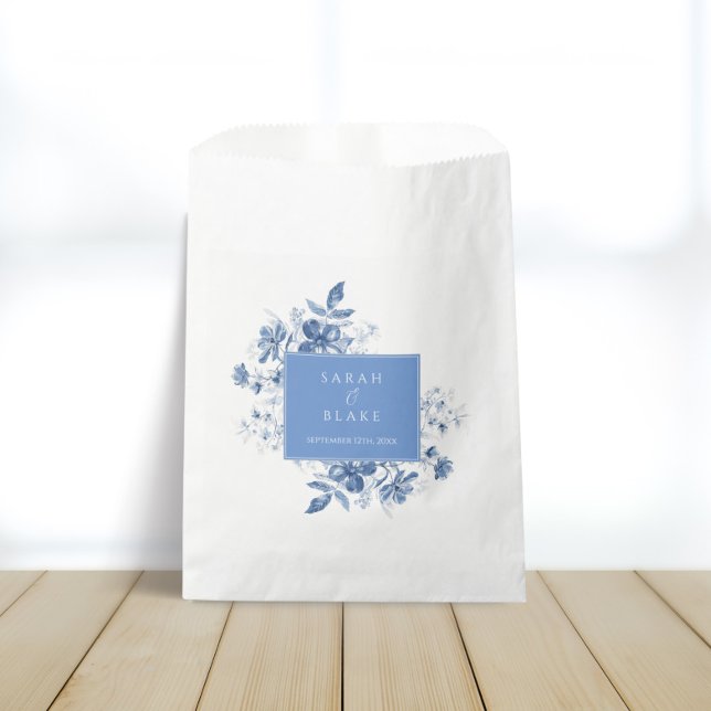 French Blue Toile Floral Wedding Favour Bags (Creator Uploaded)