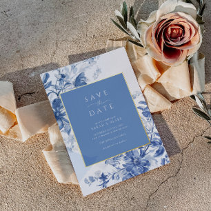 French Blue Toile Foil Wedding Save the Date