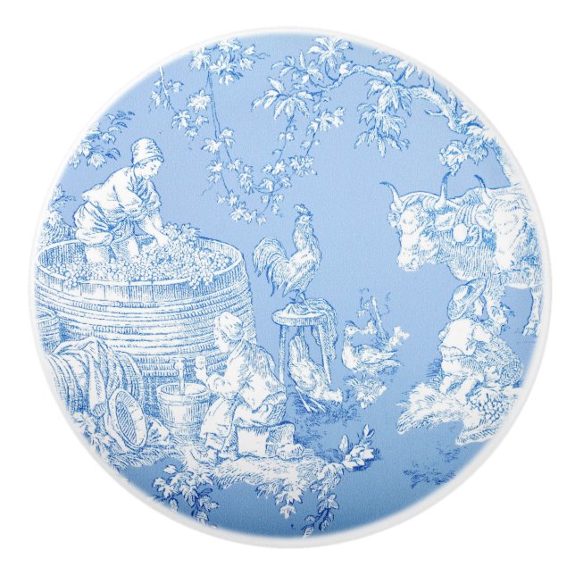 French Blue Toile Pull Knobs (Front)