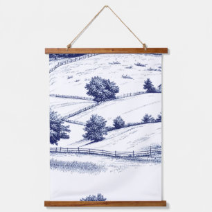 French Blue Toile Vintage Pastoral Architecture Hanging Tapestry
