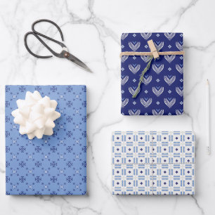 French Blue Trio 1 Geometric Set of Wrapping Paper