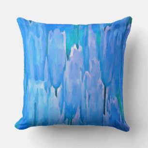 French Blue Tulips Abstract Floral Pattern Cushion