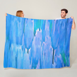 French Blue Tulips Abstract Floral Pattern Fleece Blanket