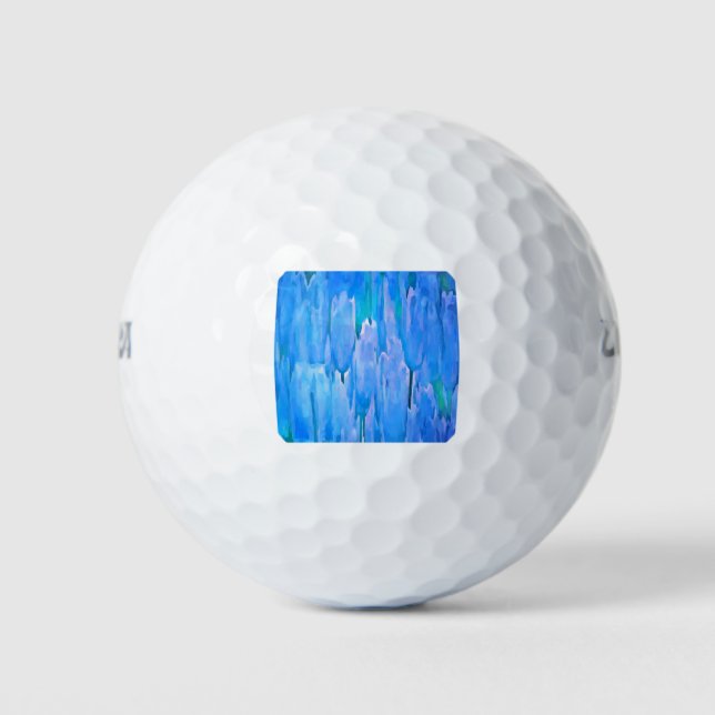 French Blue Tulips Abstract Floral Pattern Golf Balls (Front)