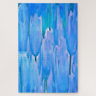 French Blue Tulips Abstract Floral Pattern Jigsaw Puzzle