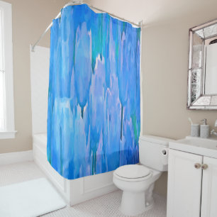 French Blue Tulips Abstract Floral Pattern Shower Curtain