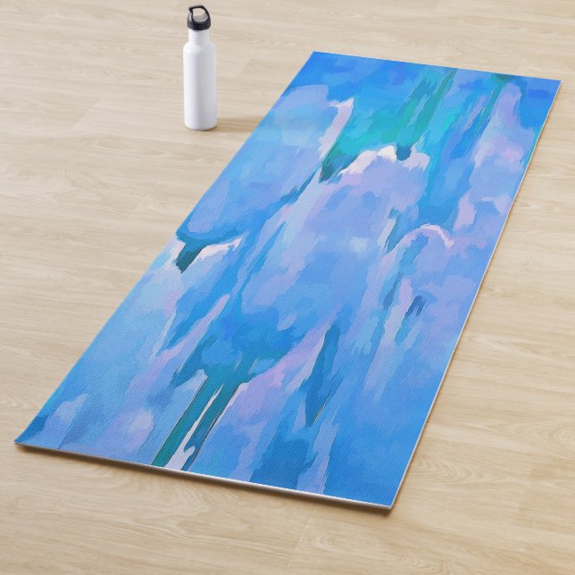 French Blue Tulips Abstract Floral Pattern Yoga Mat (In Situ)