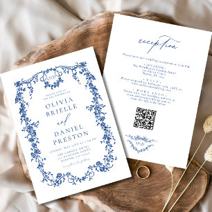 French Blue Victorian QR Code All In One Wedding Invitation