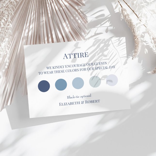 French Blue Wedding Attire Guest Dress Code Card (French Blue Wedding Attire Guest Dress Code Card on a sunny white table with neutral dry flowers.)