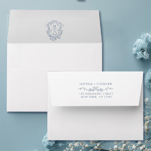French Blue Wedding Pre-Printed Return Address 5x7 Envelope