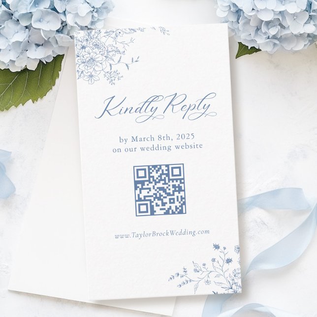 French Blue Wedding RSVP QR code Enclosure Card (Creator Uploaded)
