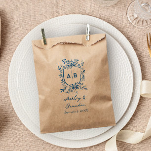 French Blue Whimsical Floral Monogram Crest Favour Bags