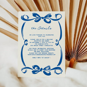 French Blue Whimsical Ribbon and Bow Wedding  Enclosure Card