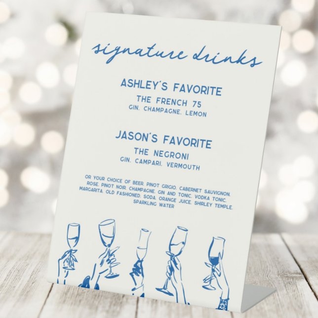 French Blue Whimsical Signature Drinks Cocktail Pedestal Sign (Creator Uploaded)