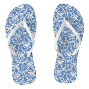 French Blue White Floral Pattern Botanical Chic Flip Flops