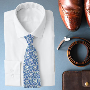 French Blue White Floral Pattern Botanical Chic Tie