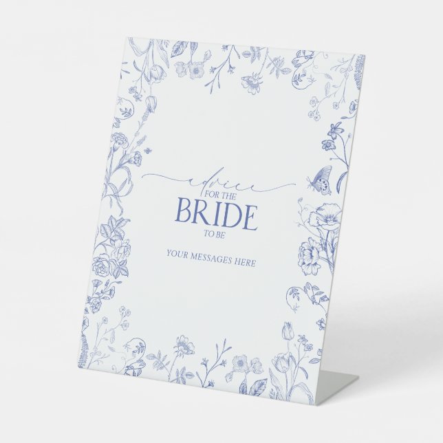 French Blue & White Shower Advice To The Bride Pedestal Sign (Front)