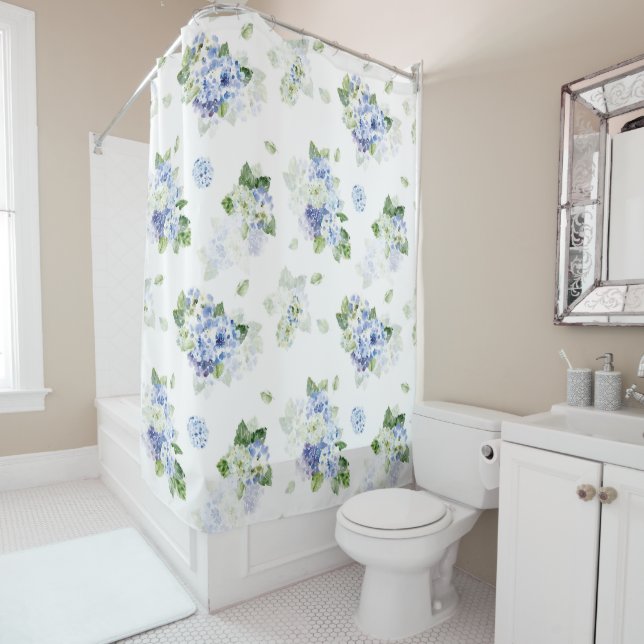 French Blue| White Shower Curtain|Farmhouse Floral Shower Curtain (In Situ)