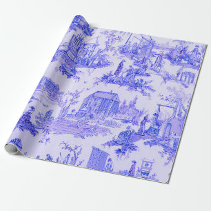 French Blue White Toile Chinoiserie Decoupage Wrapping Paper