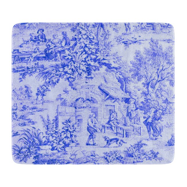 French Blue White Toile Chinoiserie Rustic Style  Cutting Board (Front)